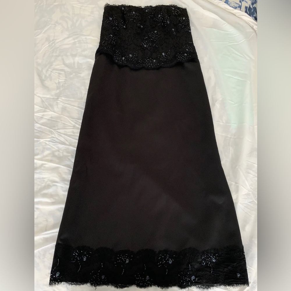 Embellished Black Strapless Gown With Lacy Jacket, Estimated Size 10